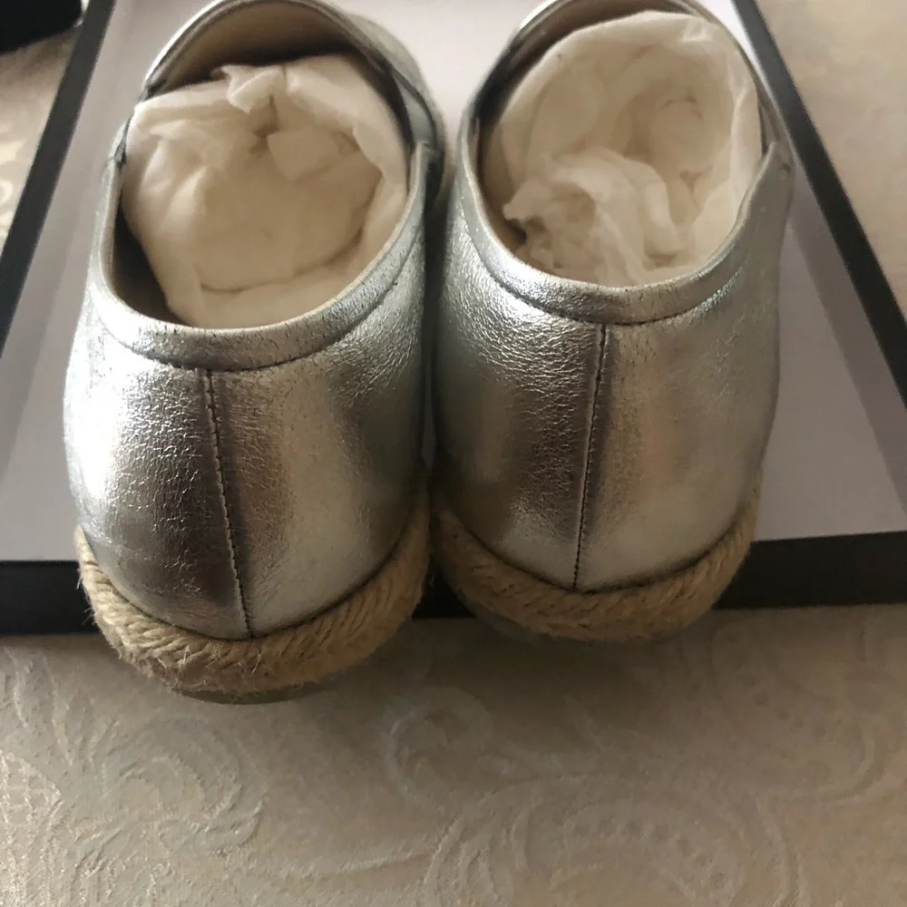 CHANEL Silver Leather Espadrilles